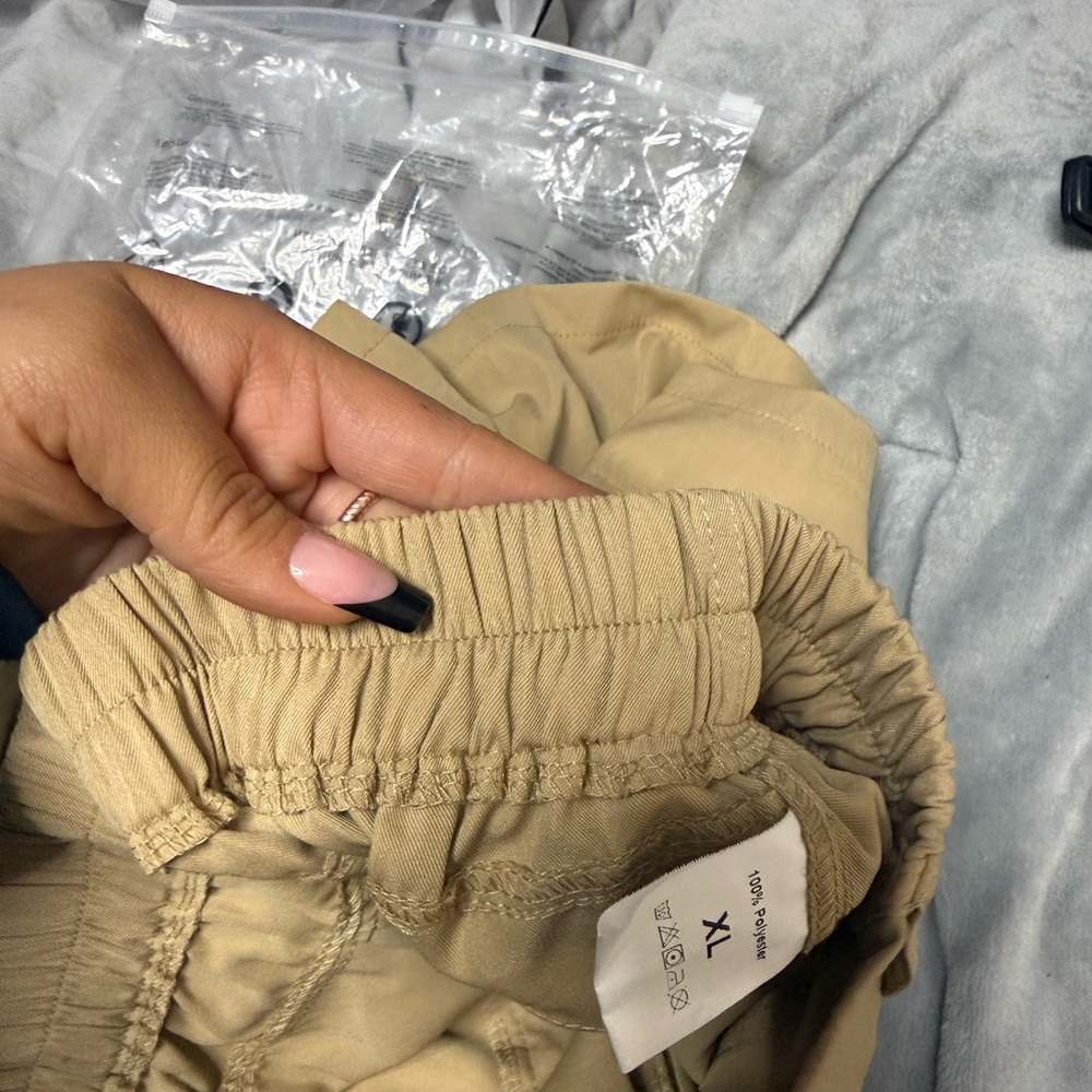 Beige Elastic Waist Cargo Pants - Neutral Tan